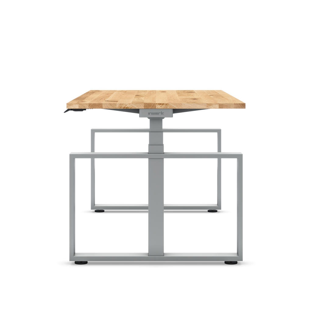 Masterlift® Flex höhenverstellbarer Schreibtisch Loop Stahl Edition Rechteck Eiche Massivholz/Silber 160x80