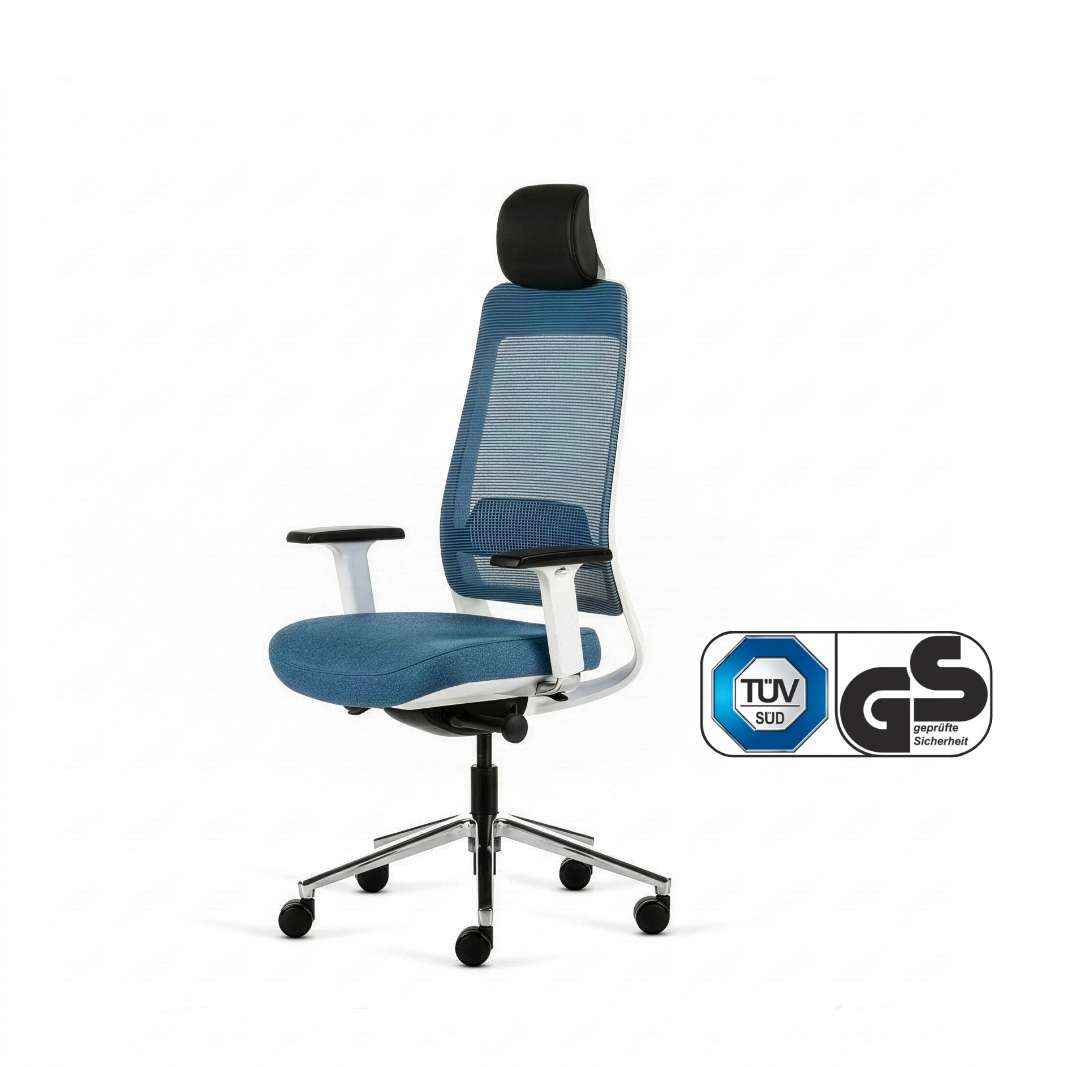 Inwerk Teamo® Original Plus - Bürostuhl mit Kopfstütze, Weiß/Blau