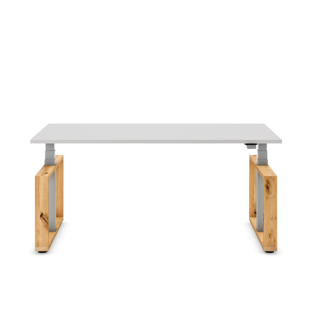 Höhenverstellbarer Schreibtisch Masterlift® Flex Loop-Edition, Holz Rechteck, Lichtgrau Dekor/Silber 180x80