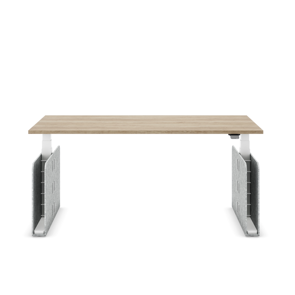 Höhenverstellbarer Schreibtisch Masterlift® Flex Akustix®-Edition, Rechteck Hellgrau, Eiche Dekor/Weiss 180x80