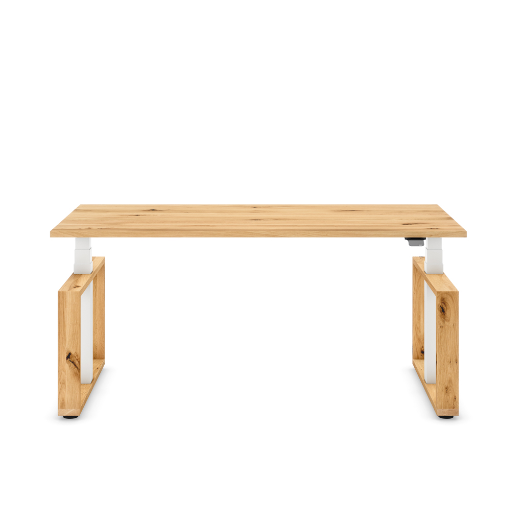 Höhenverstellbarer Schreibtisch Masterlift® Flex Loop-Edition, Holz Rechteck, Eiche Massivholz/Weiss 180x80
