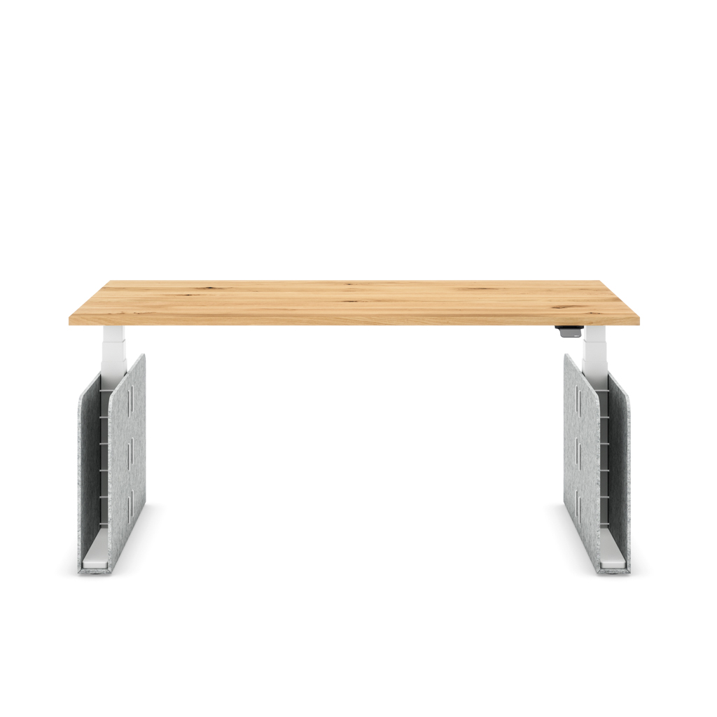 Höhenverstellbarer Schreibtisch Masterlift® Flex Akustix®-Edition, Rechteck Hellgrau, Eiche Massivholz/Weiss 180x80
