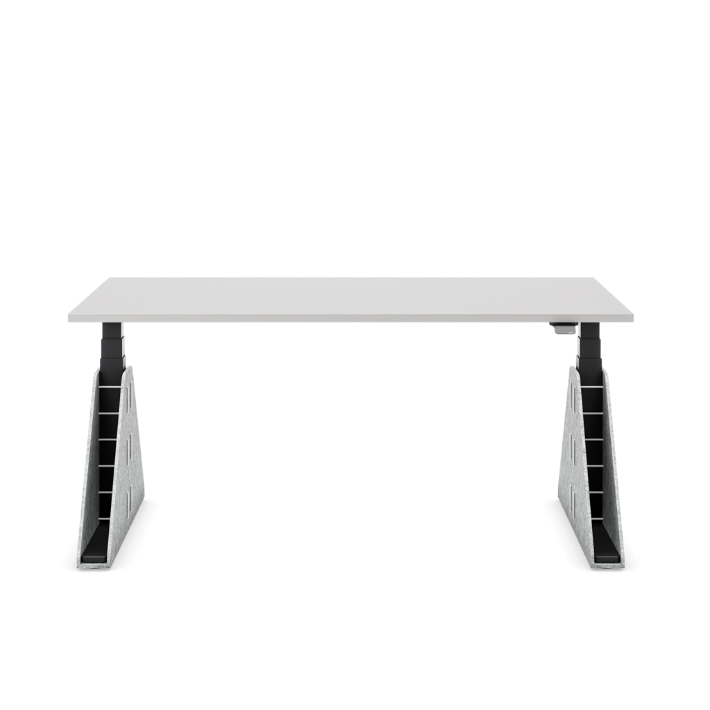 Höhenverstellbarer Schreibtisch Masterlift® Flex Akustix®-Edition, Trapez Hellgrau, Lichtgrau Dekor/Schwarz 160x80