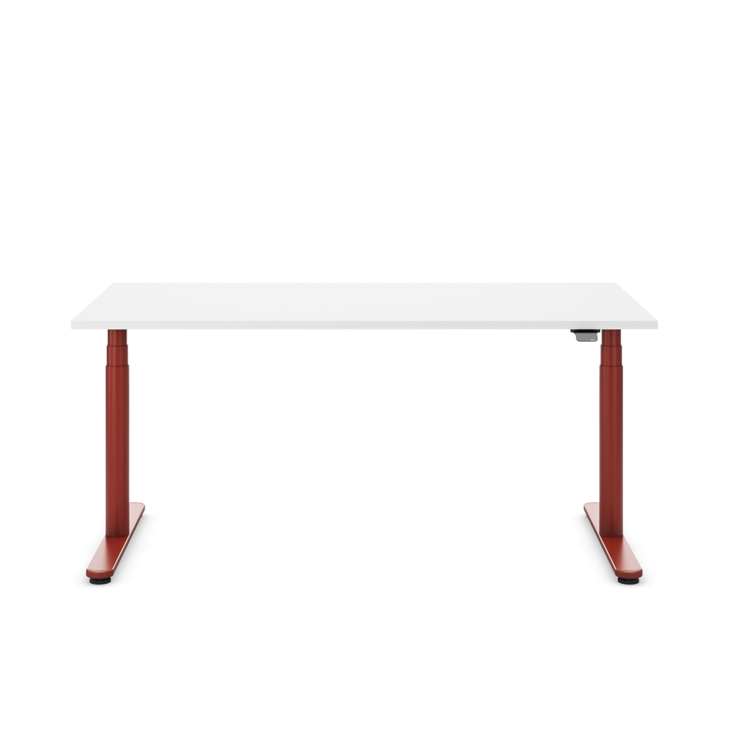 Höhenverstellbarer Schreibtisch Masterlift® Flex Basic rund, Weiss/Braunrot 140x80