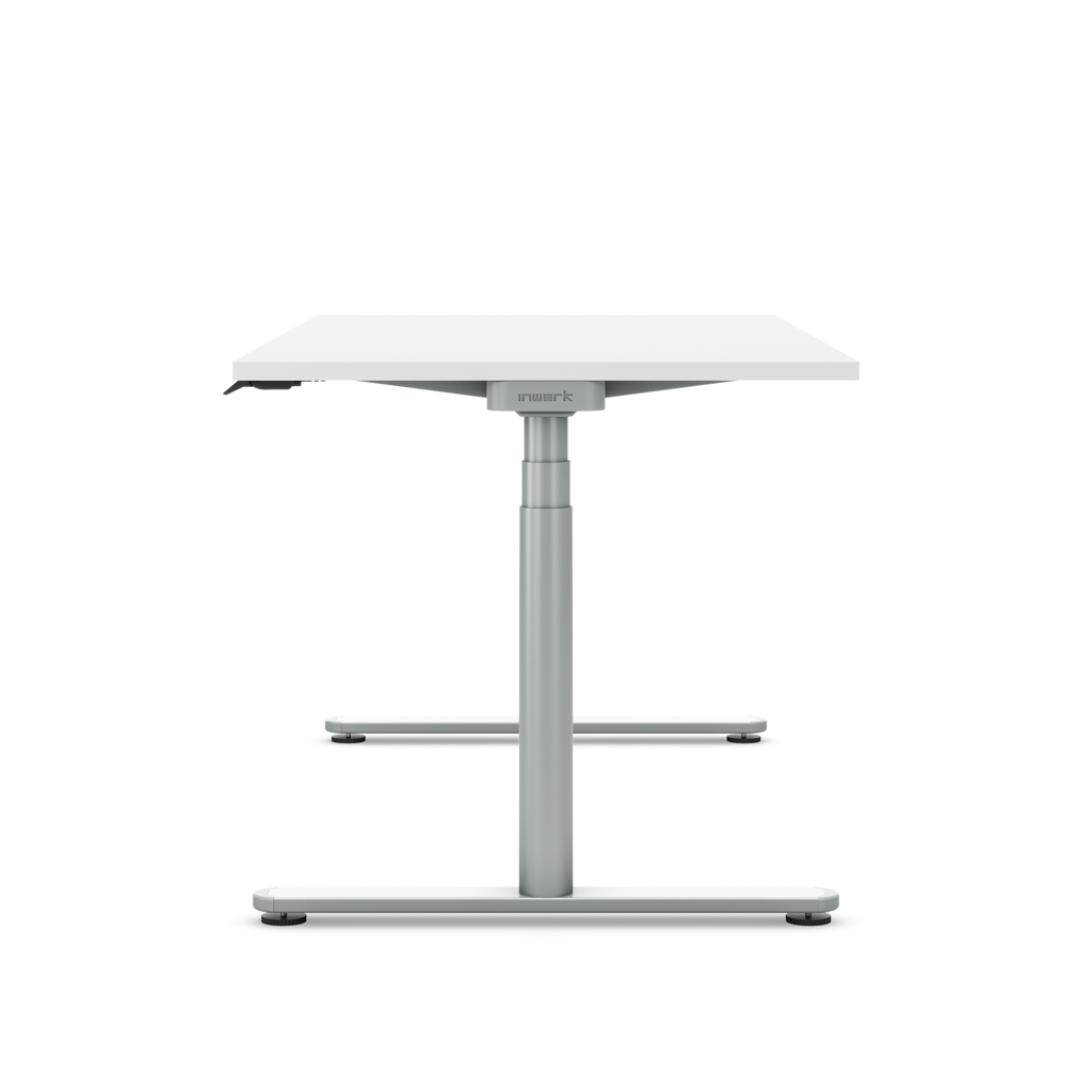 Höhenverstellbarer Schreibtisch Masterlift® Flex Basic rund, Weiss/Silber 140x80