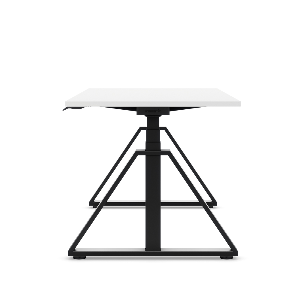 Höhenverstellbarer Schreibtisch Masterlift® Flex Loop-Edition, Stahl Trapez, Weiss Dekor/Schwarz 140x80