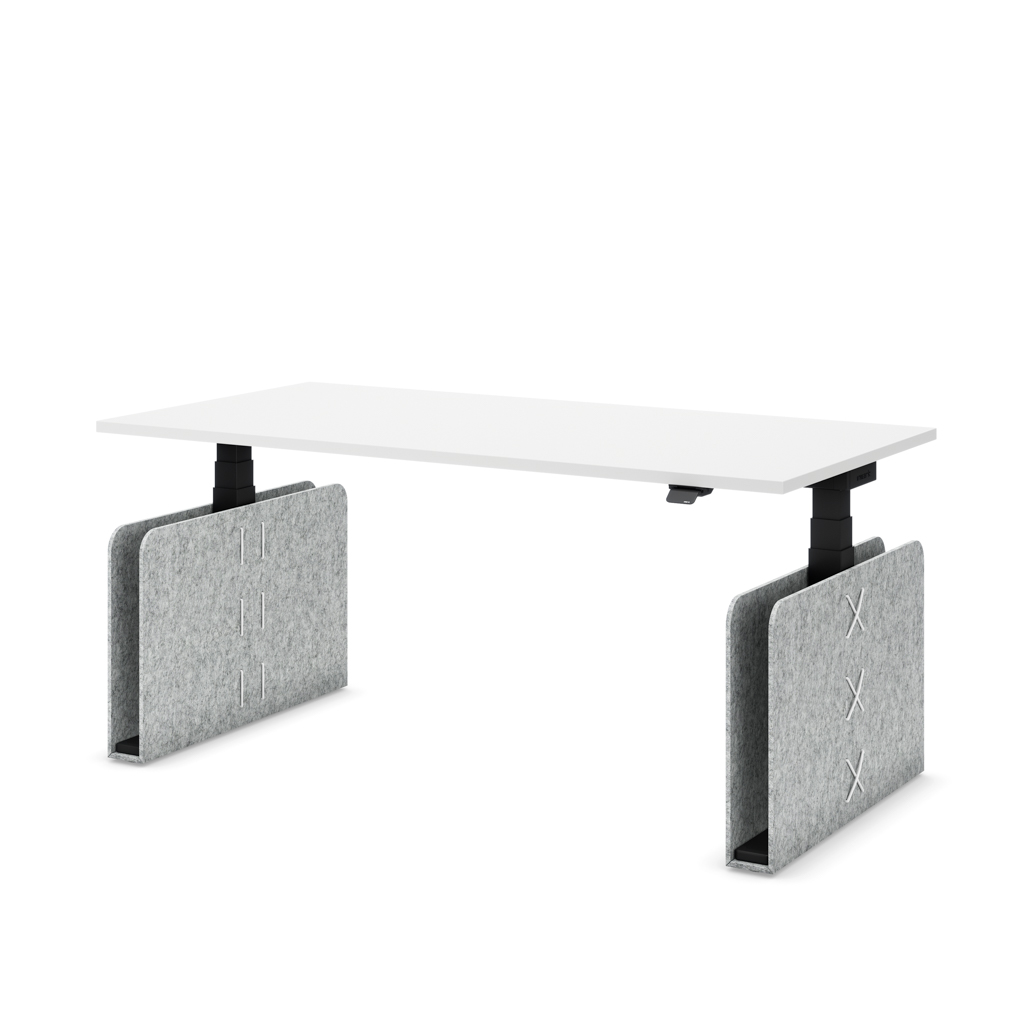 Höhenverstellbarer Schreibtisch Masterlift® Flex Akustix®-Edition, Rechteck Hellgrau, Weiss Dekor/Schwarz 180x80