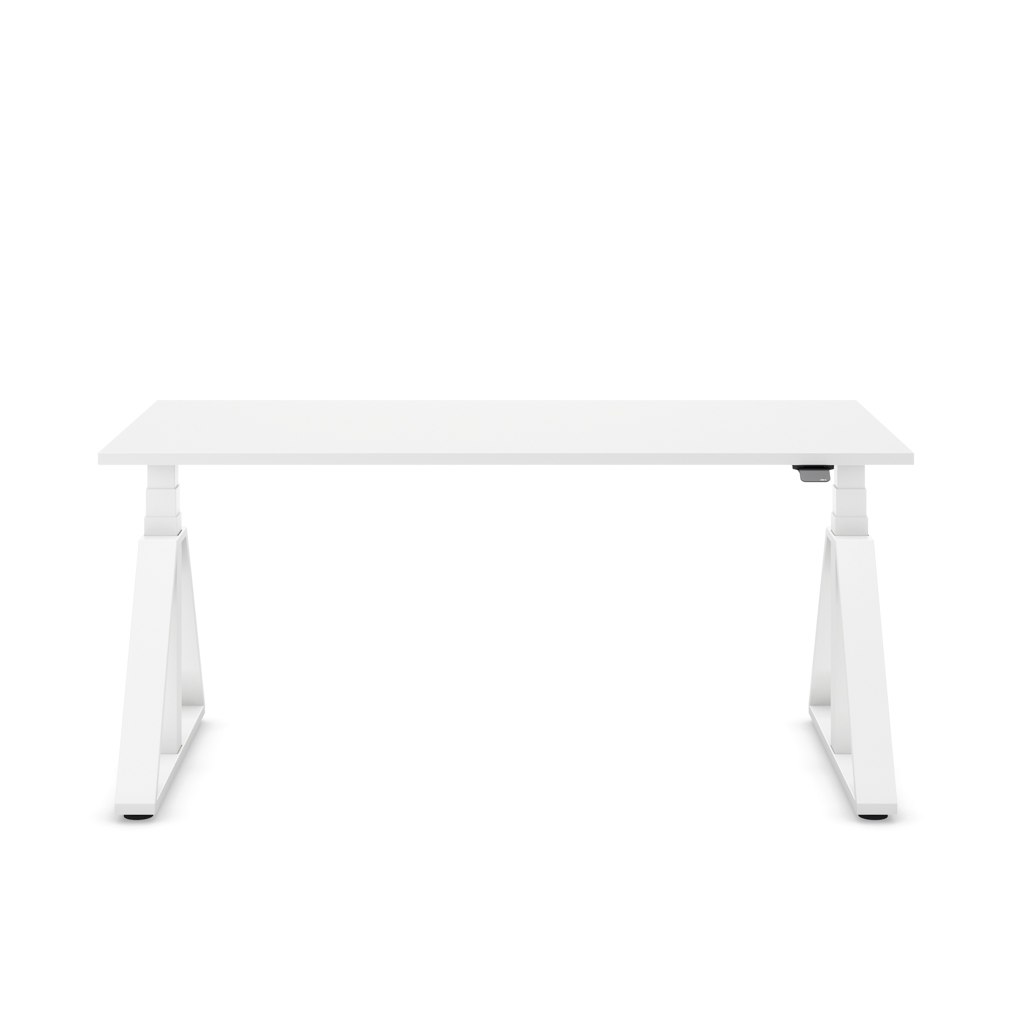 Höhenverstellbarer Schreibtisch Masterlift® Flex Loop-Edition, Stahl Trapez, Weiss Dekor/Weiss 140x80