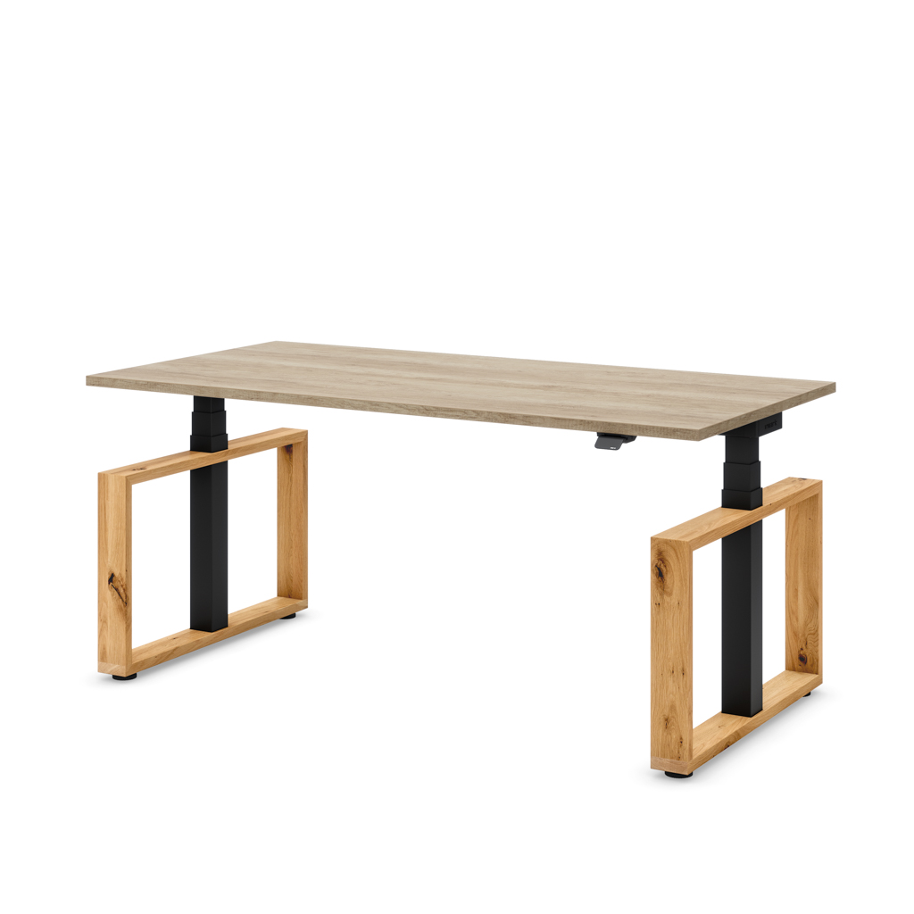 Höhenverstellbarer Schreibtisch Masterlift® Flex Loop-Edition, Holz Rechteck, Eiche Dekor/Schwarz 180x80