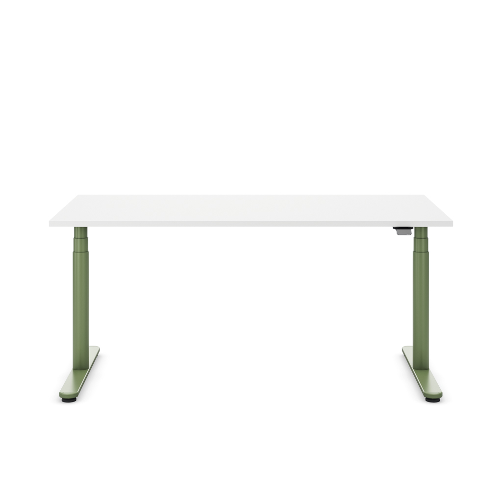 Höhenverstellbarer Schreibtisch Masterlift® Flex Basic rund, Weiss/Resedagrün 180x80
