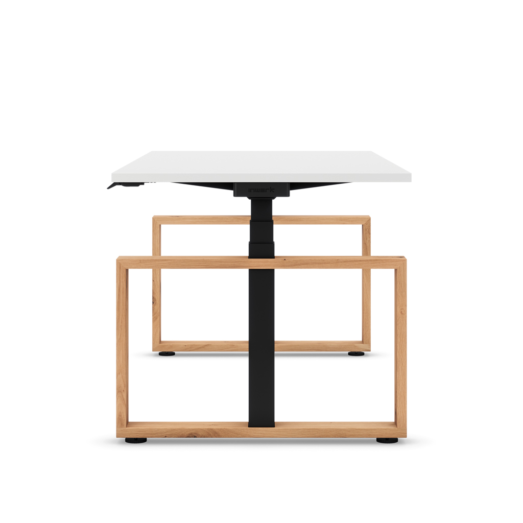 Höhenverstellbarer Schreibtisch Masterlift® Flex Loop-Edition, Holz Rechteck, Weiss Dekor/Schwarz 200x80