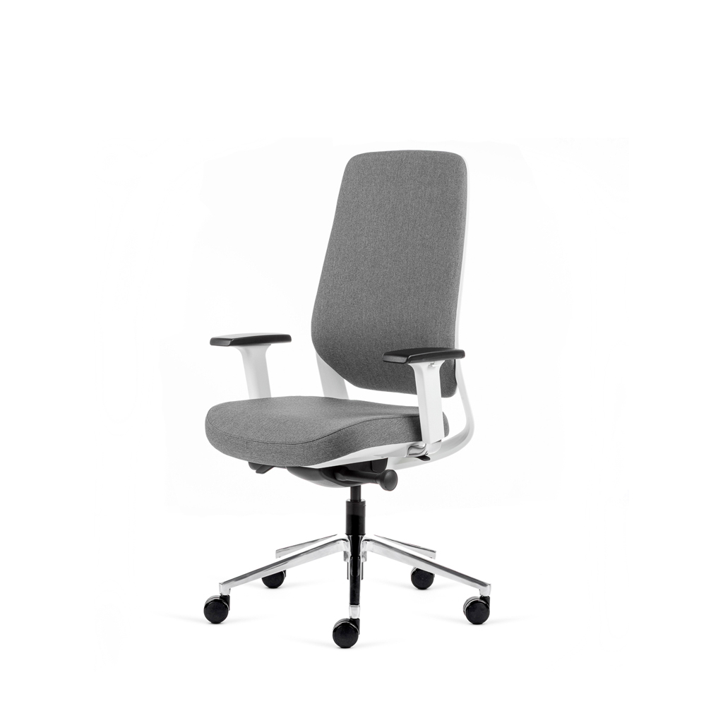 Teamo® Plush - Ergonomischer Bürostuhl mit Kopfstütze, Vollpolster, Weiss/Grau