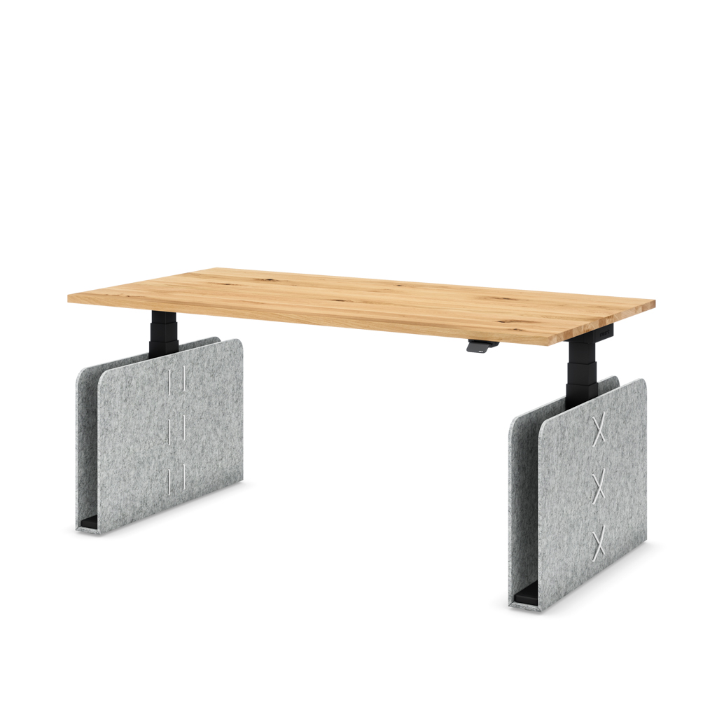 Höhenverstellbarer Schreibtisch Masterlift® Flex Akustix®-Edition, Rechteck Hellgrau, Eiche Massivholz/Schwarz 160x80
