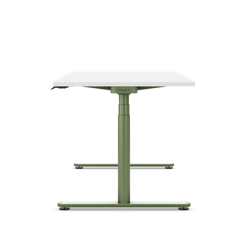Höhenverstellbarer Schreibtisch Masterlift® Flex Basic rund, Weiss/Resedagrün 180x80