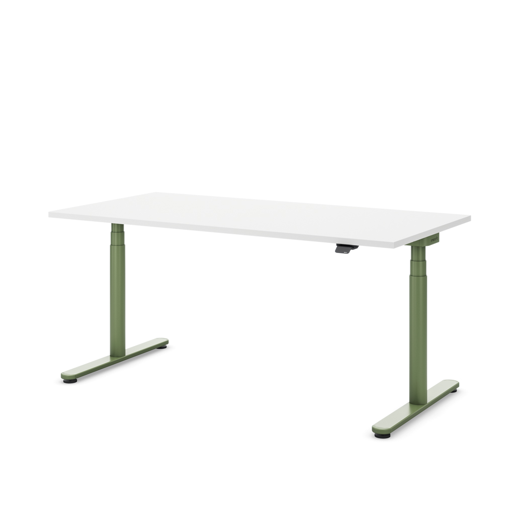 Höhenverstellbarer Schreibtisch Masterlift® Flex Basic rund, Weiss/Resedagrün 180x80