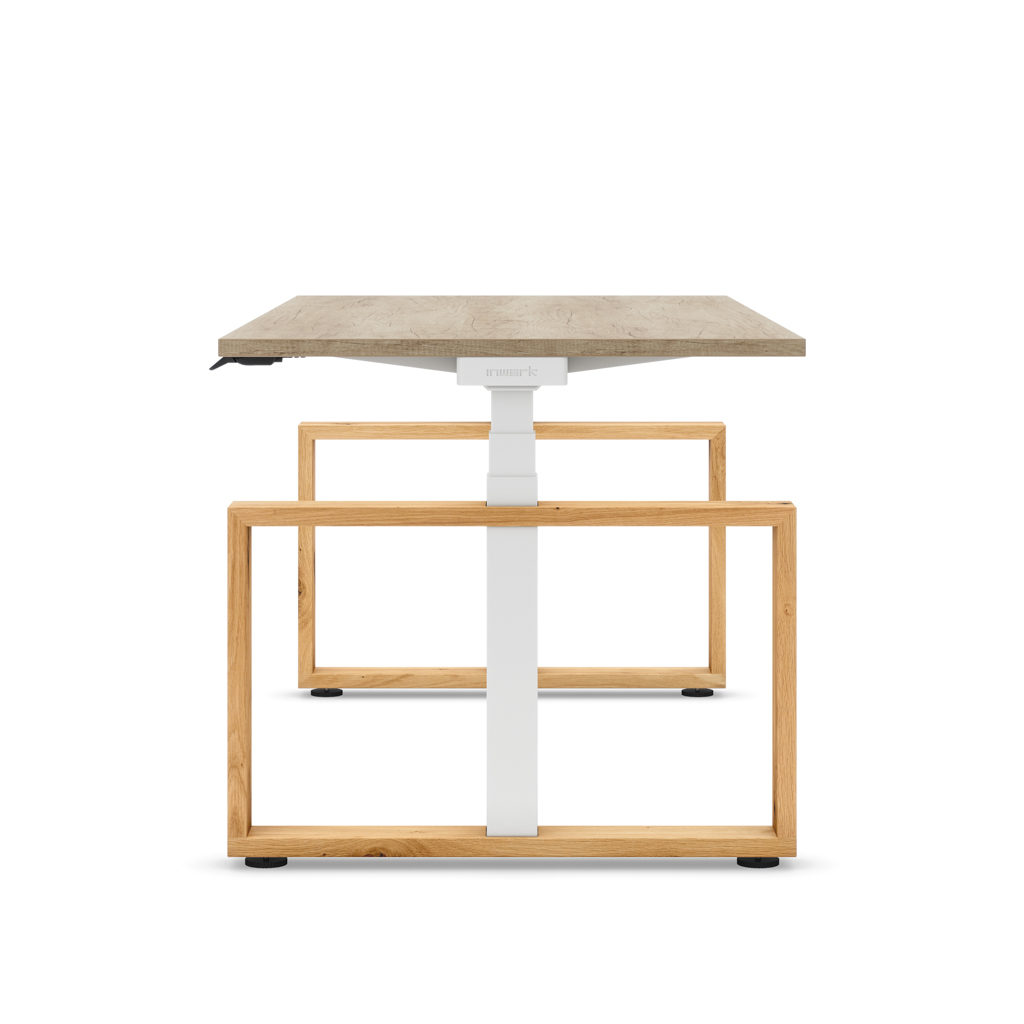 Höhenverstellbarer Schreibtisch Masterlift® Flex Loop-Edition, Holz Rechteck, Eiche Dekor/Weiss 160x80