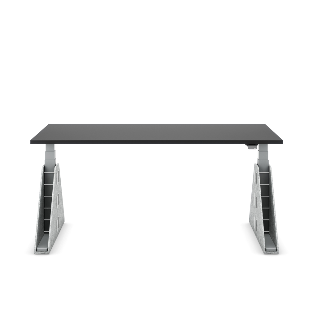Höhenverstellbarer Schreibtisch Masterlift® Flex Akustix®-Edition, Trapez Hellgrau, Schwarz Dekor/Silber 120x80