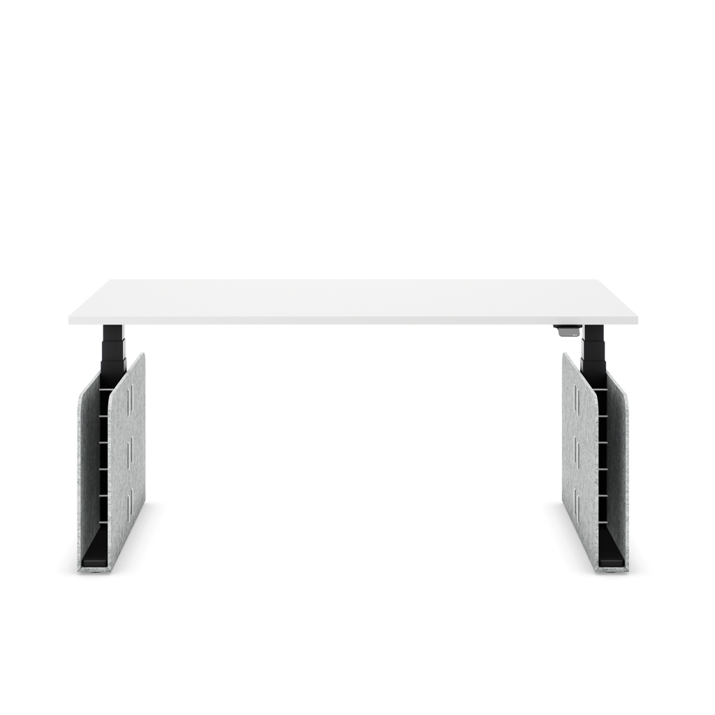 Höhenverstellbarer Schreibtisch Masterlift® Flex Akustix®-Edition, Rechteck Hellgrau, Weiss Dekor/Schwarz 180x80