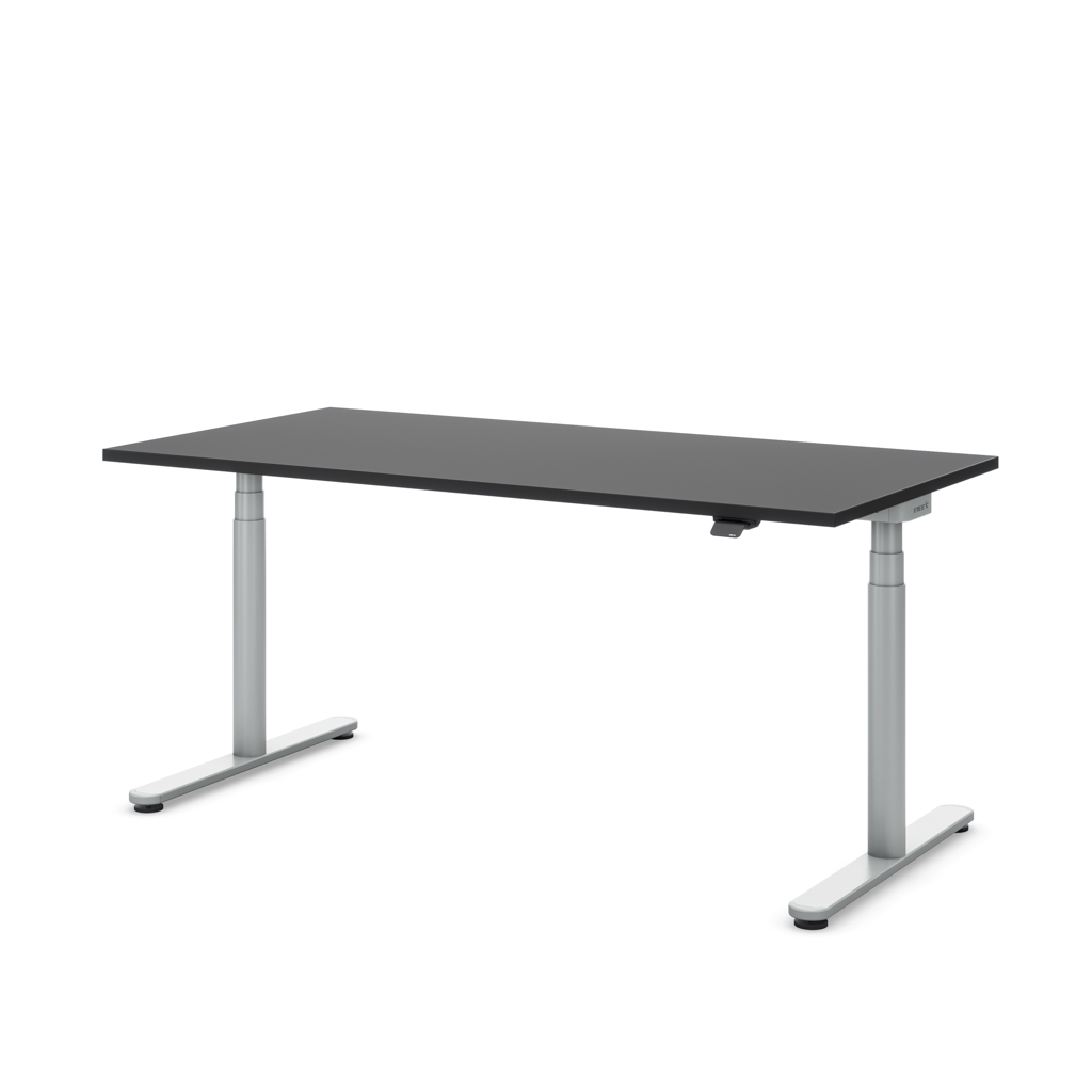 Höhenverstellbarer Schreibtisch Masterlift® Flex Basic rund, Schwarz/Silber 200x80