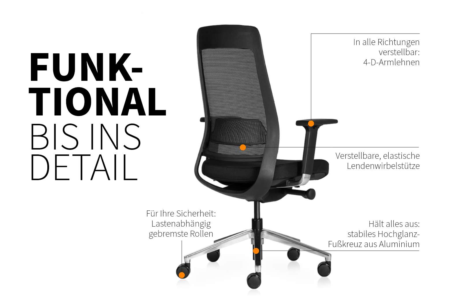 Inwerk Teamo® Original - Ergonomischer Bürostuhl, Schwarz