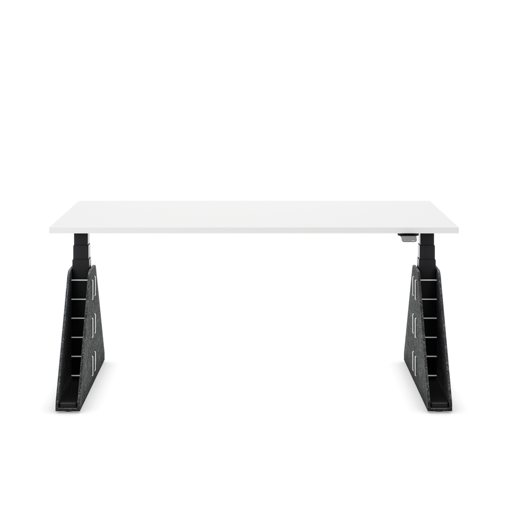 Höhenverstellbarer Schreibtisch Masterlift® Flex Akustix®-Edition, Trapez Dunkelgrau, Weiss Dekor/Schwarz 180x80
