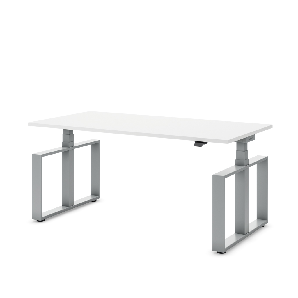 Höhenverstellbarer Schreibtisch Masterlift® Flex Loop-Edition, Stahl Rechteck, Weiss Dekor/Silber 140x80