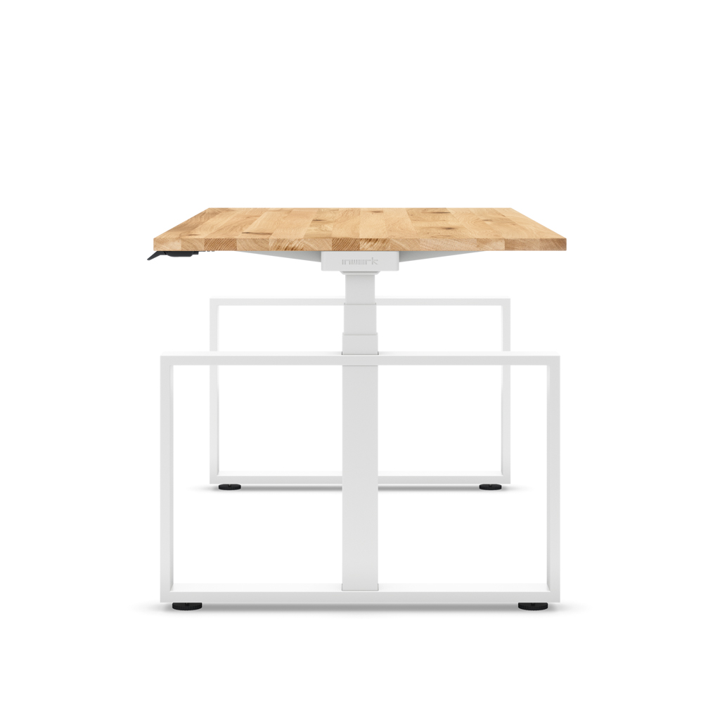 Masterlift® Flex höhenverstellbarer Schreibtisch Loop Stahl Edition Rechteck Eiche Massivholz/Weiß 160x80