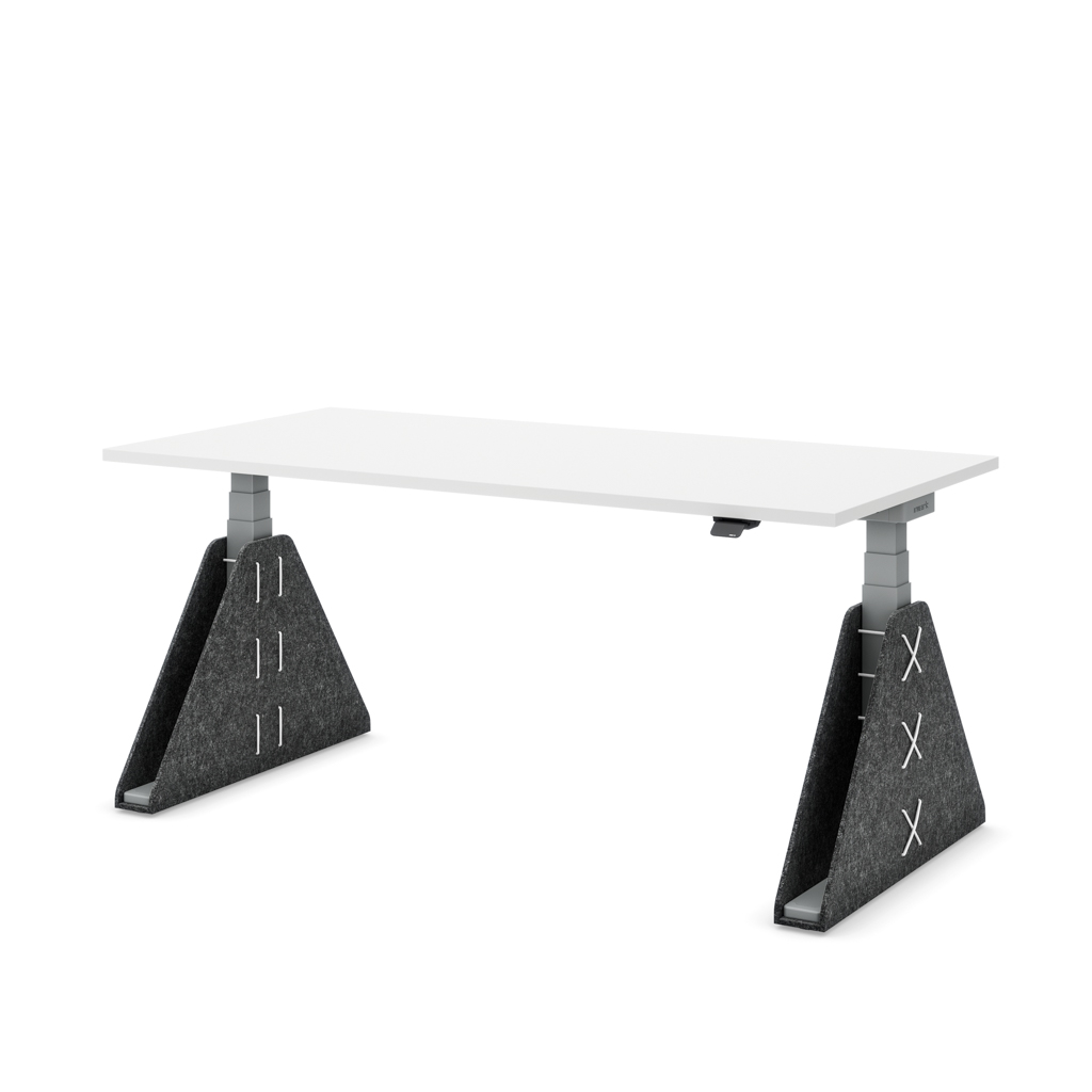 Höhenverstellbarer Schreibtisch Masterlift® Flex Akustix®-Edition, Trapez Dunkelgrau, Weiss Dekor/Silber 200x80