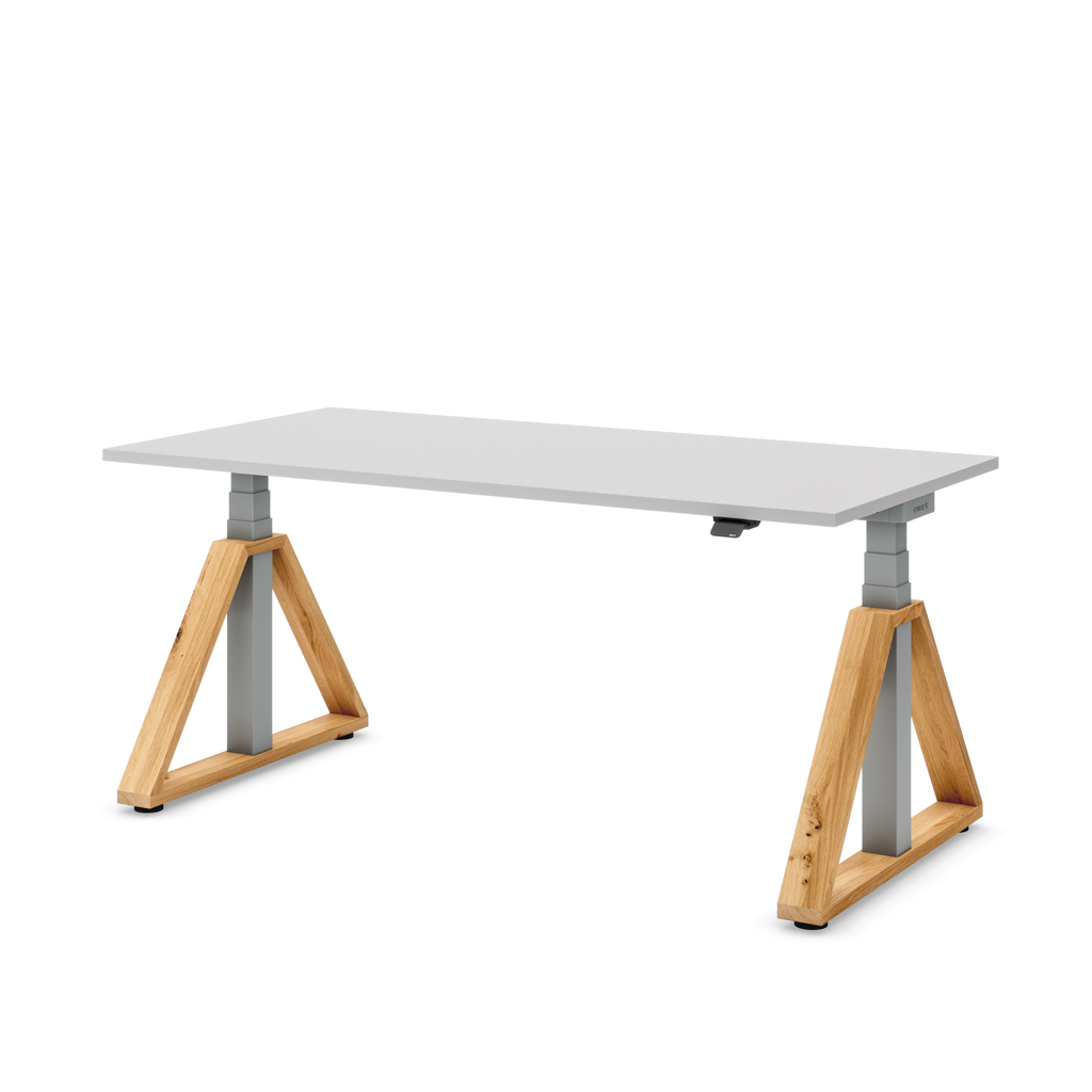 Höhenverstellbarer Schreibtisch Masterlift® Flex Loop-Edition, Holz Trapez, Lichtgrau Dekor/Schwarz 160x80