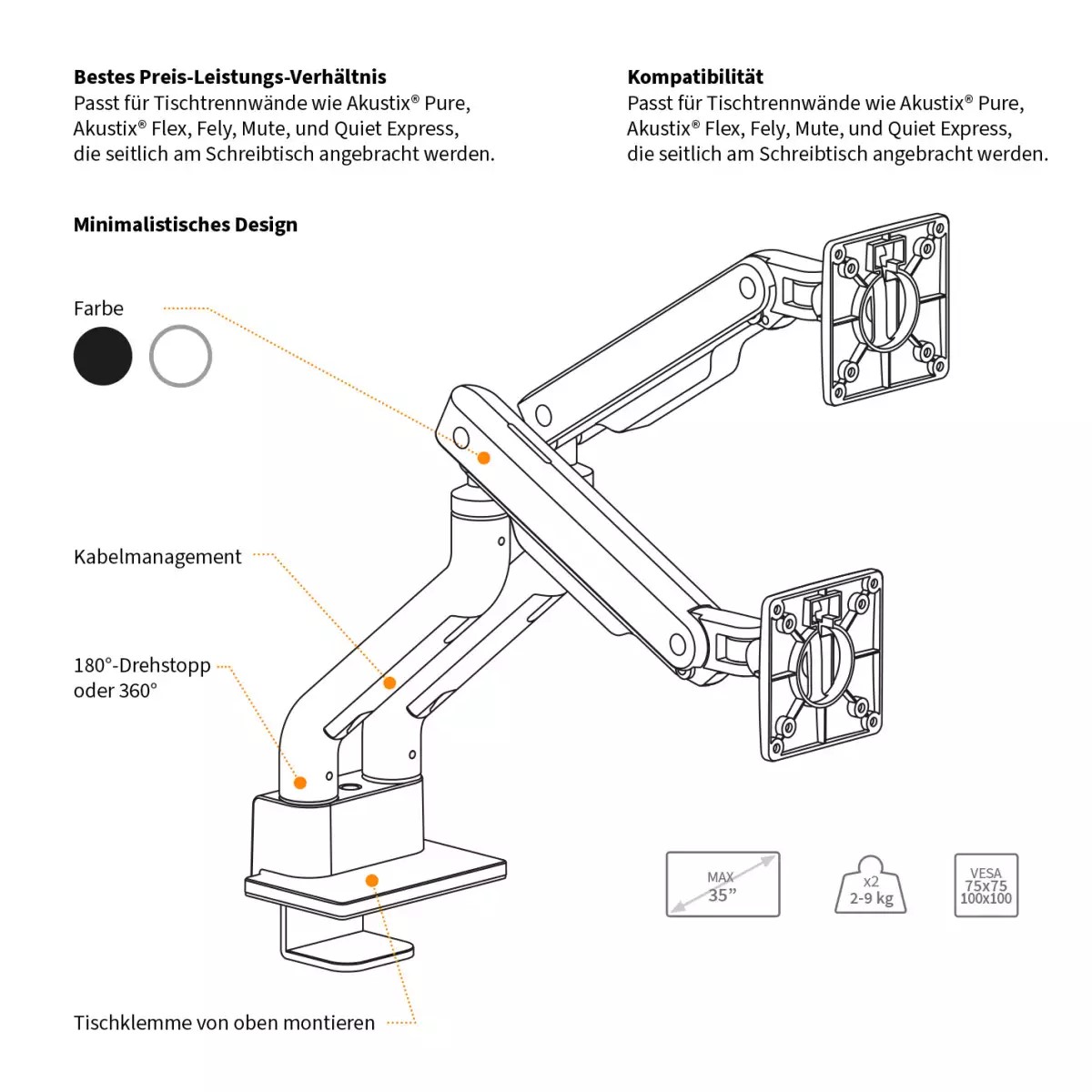 Monitorarm Inwerk® Duo Fit Schwarz