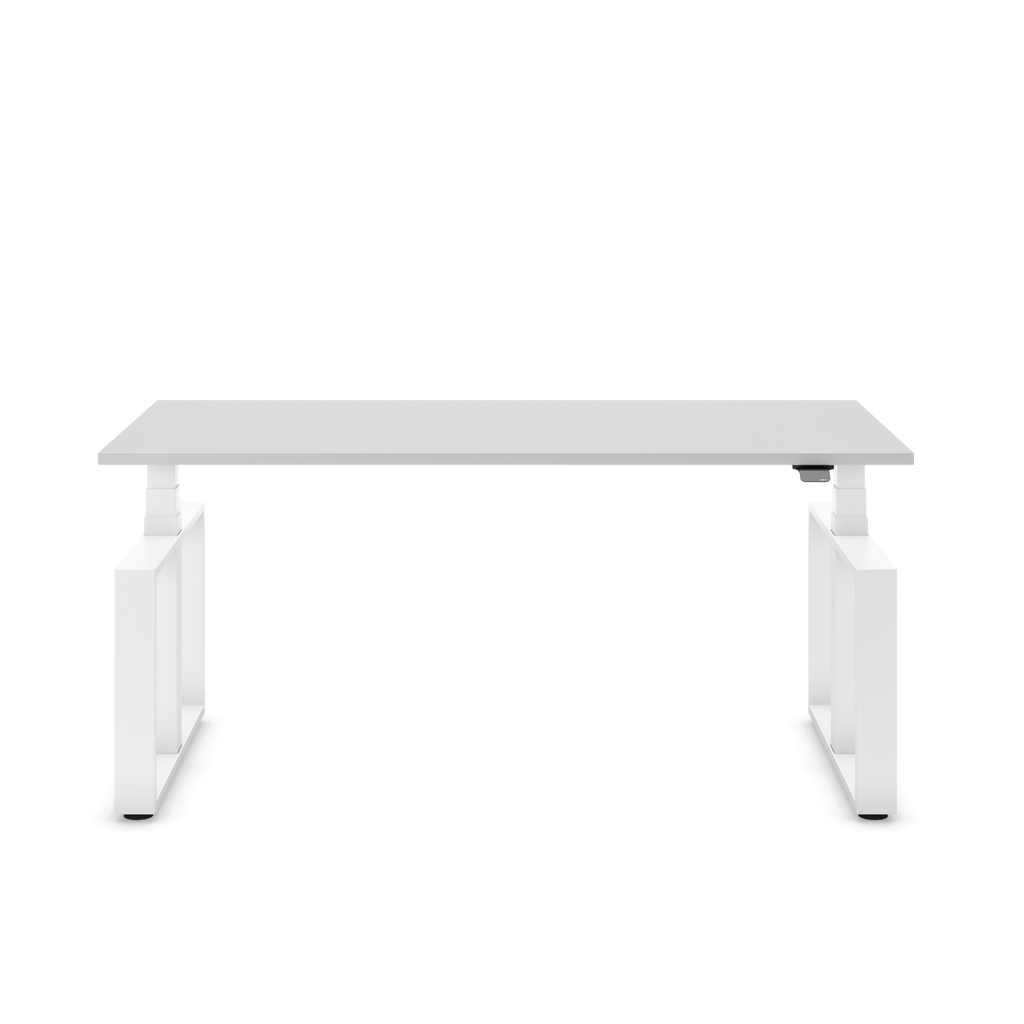 Masterlift® Flex höhenverstellbarer Schreibtisch Loop Stahl Edition Rechteck Lichtgrau Dekor/Weiß 160x80