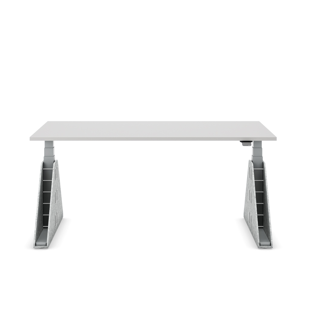 Höhenverstellbarer Schreibtisch Masterlift® Flex Akustix®-Edition, Trapez Hellgrau, Lichtgrau Dekor/Silber 160x80