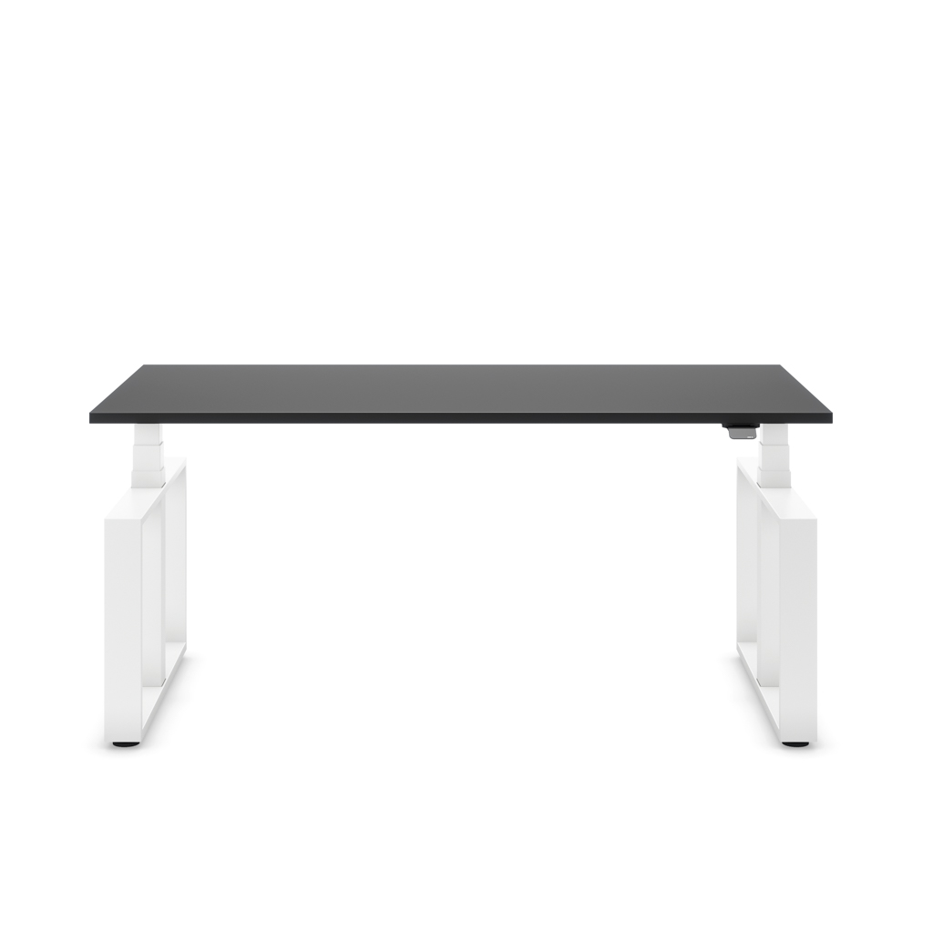 Höhenverstellbarer Schreibtisch Masterlift® Flex Loop-Edition, Stahl Rechteck, Schwarz Dekor/Weiss 120x80