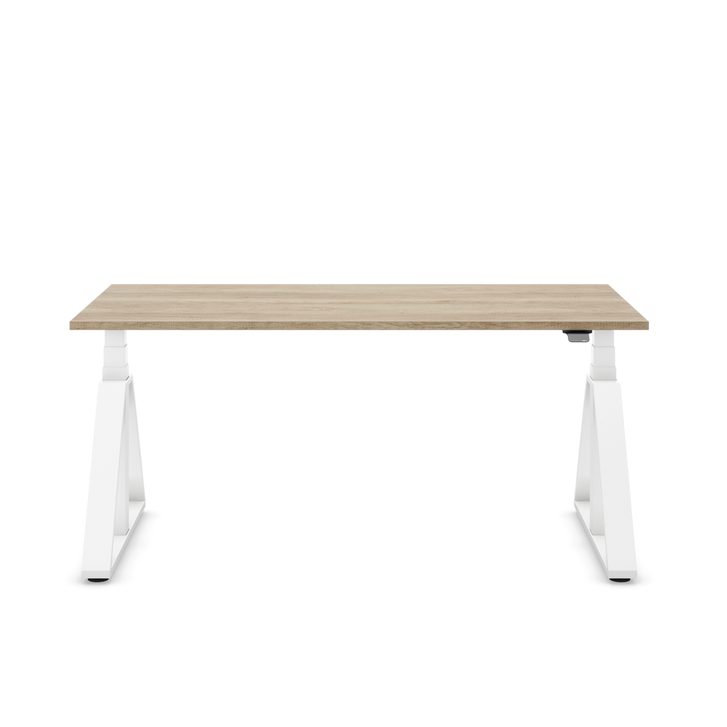 Höhenverstellbarer Schreibtisch Masterlift® Flex Loop-Edition, Stahl Trapez, Eiche Dekor/Weiss 180x80