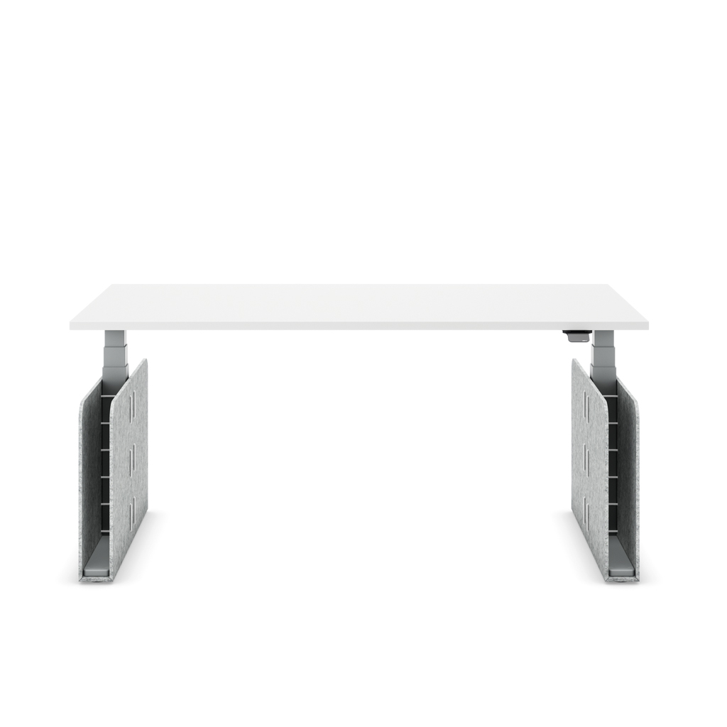 Höhenverstellbarer Schreibtisch Masterlift® Flex Akustix®-Edition, Rechteck Hellgrau, Weiss Dekor/Silber 160x80