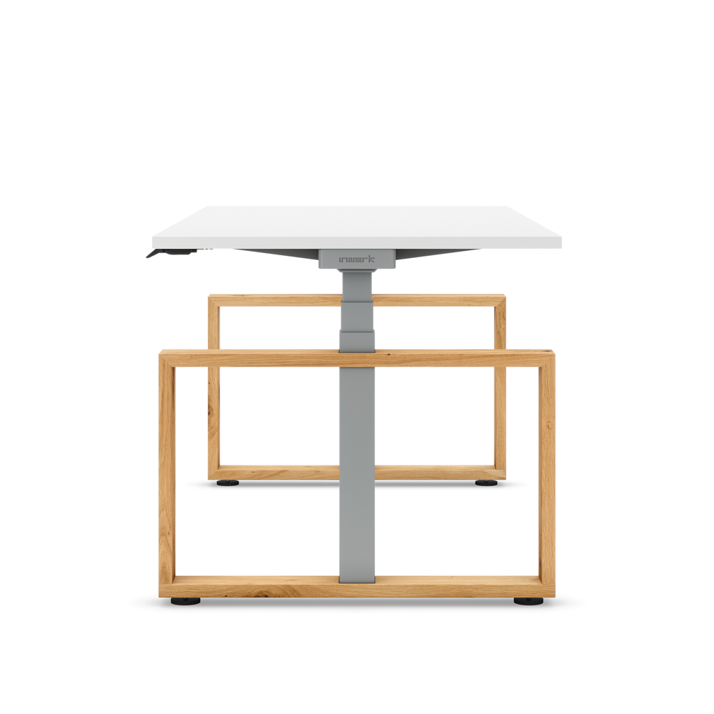 Höhenverstellbarer Schreibtisch Masterlift® Flex Loop-Edition, Holz Rechteck, Weiss Dekor/Silber 160x80