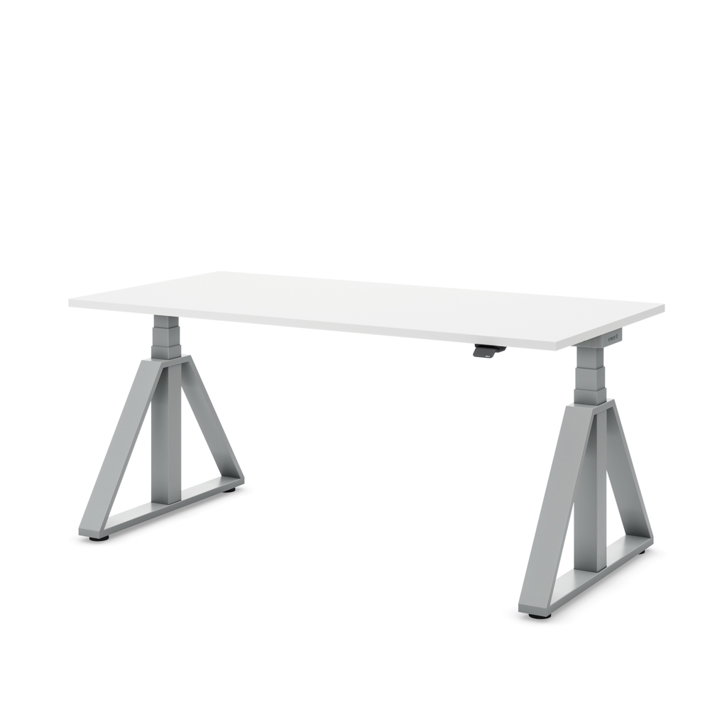 Höhenverstellbarer Schreibtisch Masterlift® Flex Loop-Edition, Stahl Trapez, Weiss Dekor/Silber 140x80