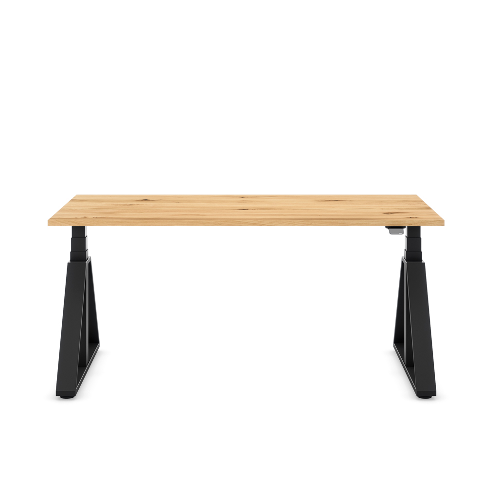 Höhenverstellbarer Schreibtisch Masterlift® Flex Loop-Edition, Stahl Trapez, Eiche Massivholz/Schwarz 180x80
