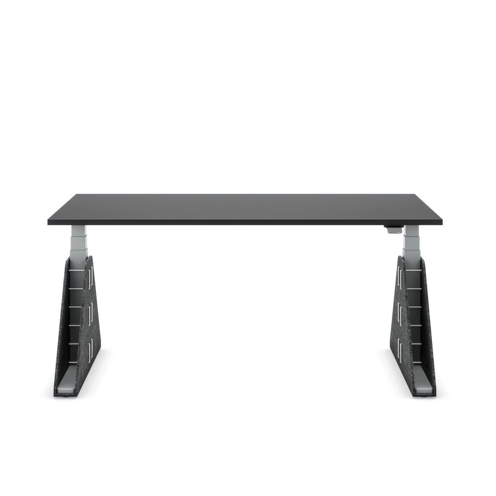 Höhenverstellbarer Schreibtisch Masterlift® Flex Akustix®-Edition, Trapez Dunkelgrau, Schwarz Dekor/Silber 200x80