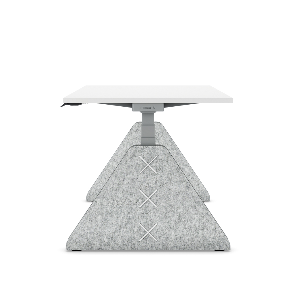 Höhenverstellbarer Schreibtisch Masterlift® Flex Akustix®-Edition, Trapez Hellgrau, Weiss Dekor/Silber 160x80