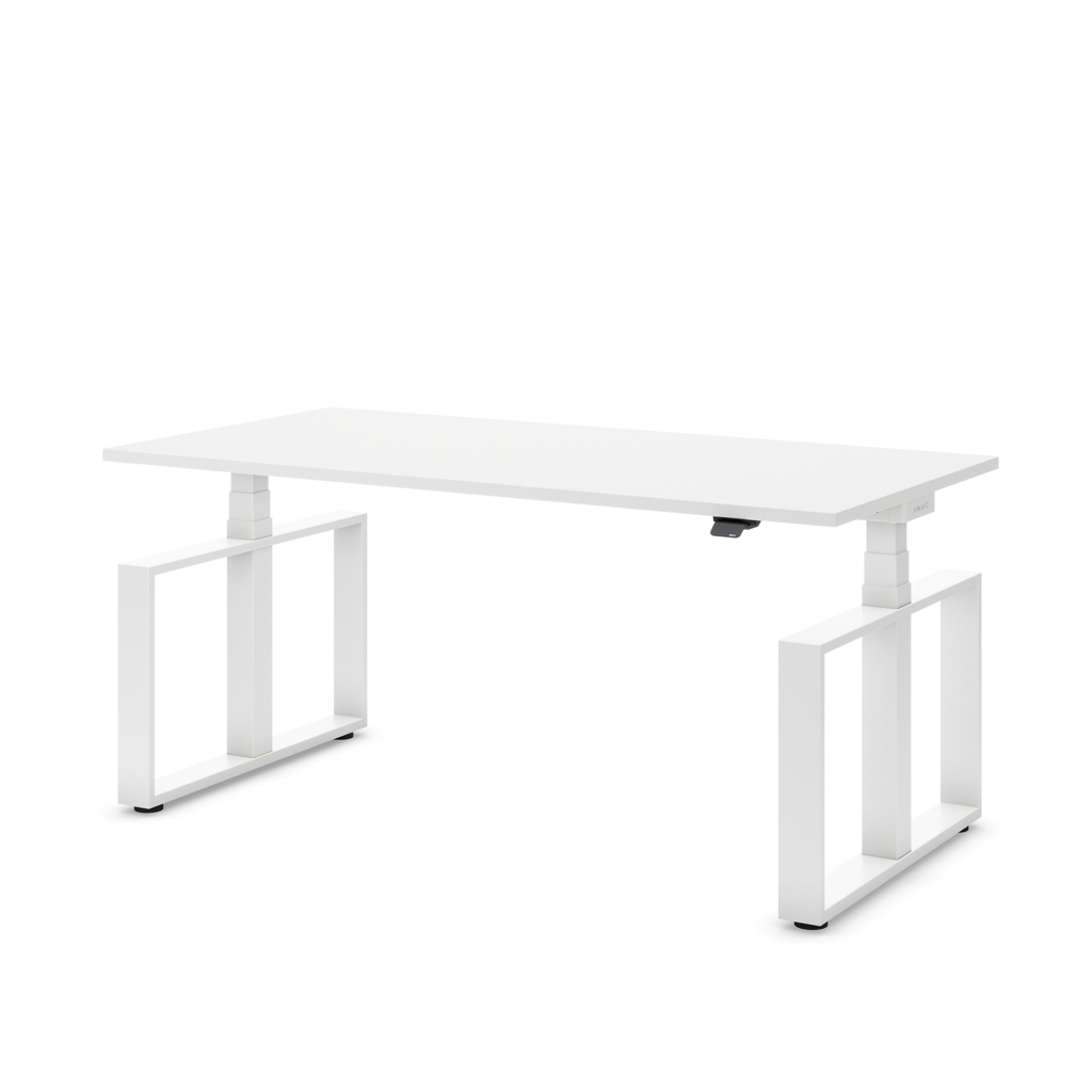 Höhenverstellbarer Schreibtisch Masterlift® Flex Loop-Edition, Stahl Rechteck, Weiss Dekor/Weiss 140x80