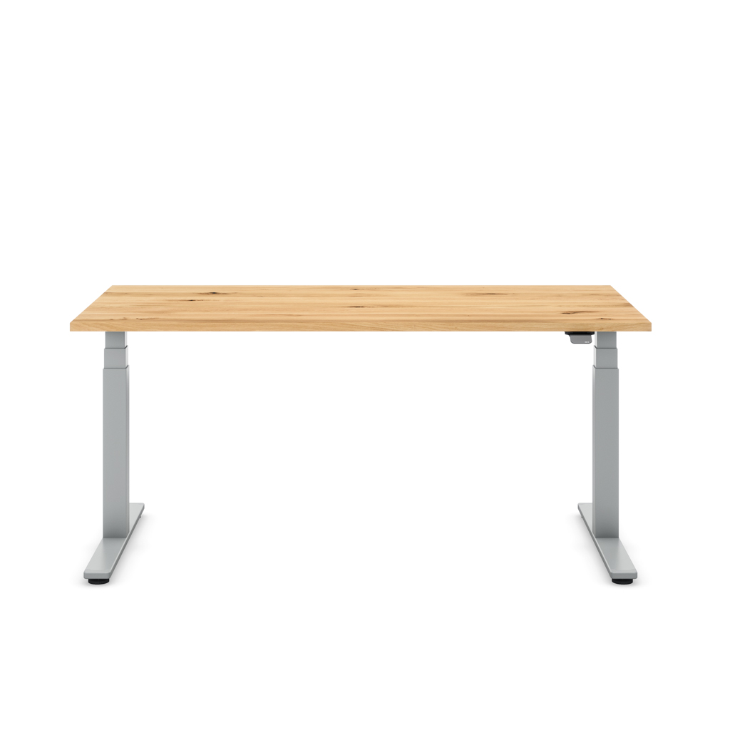 Höhenverstellbarer Schreibtisch Masterlift® Flex Basic, Eiche Massivholz/Silber 180x80