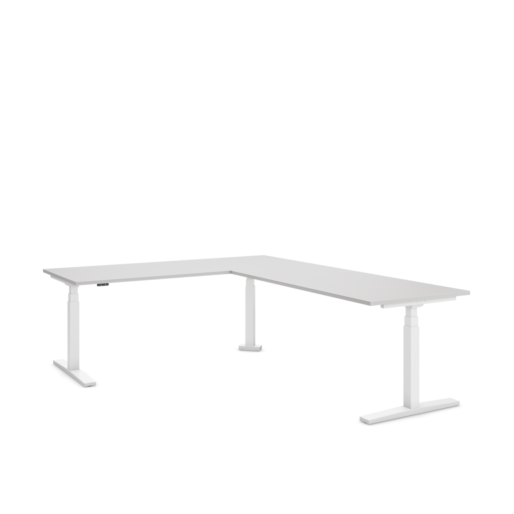 Höhenverstellbarer Eckschreibtisch Imperio® Lift Corner, Anbautisch rechts, Lichtgrau/Weiss 240x180
