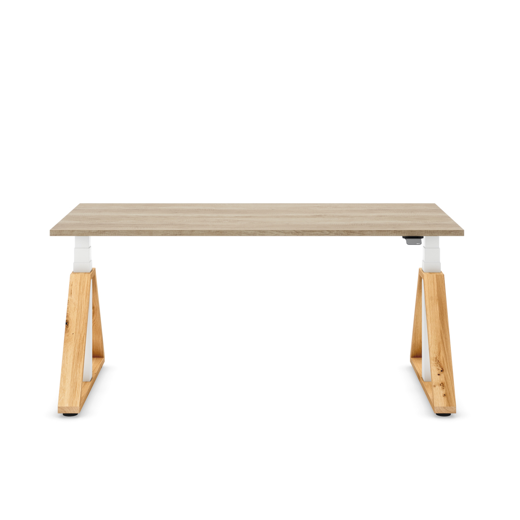 Höhenverstellbarer Schreibtisch Masterlift® Flex Loop-Edition, Holz Trapez, Eiche Dekor/Weiss 160x80