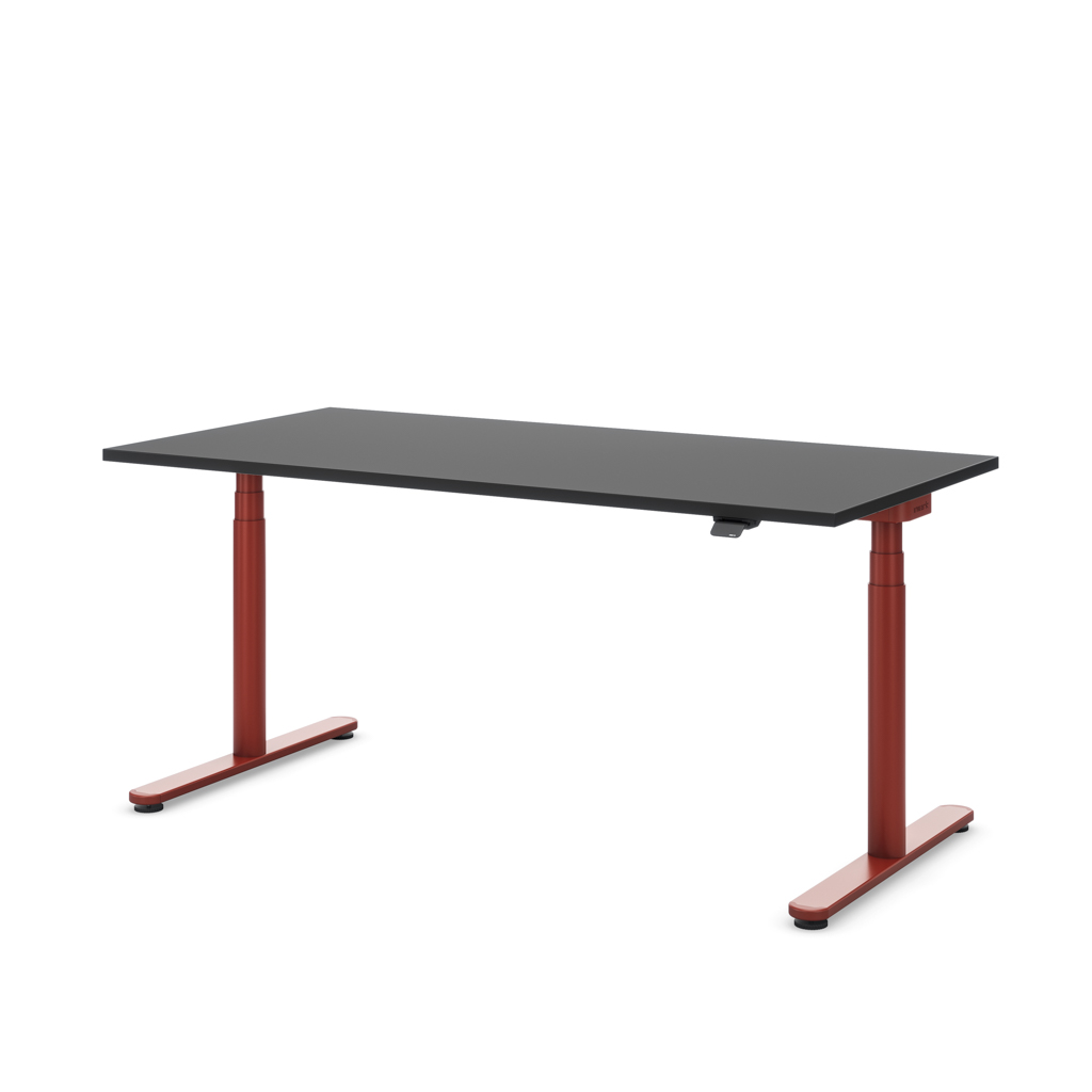 Höhenverstellbarer Schreibtisch Masterlift® Flex Basic rund, Schwarz/Braunrot 160x80