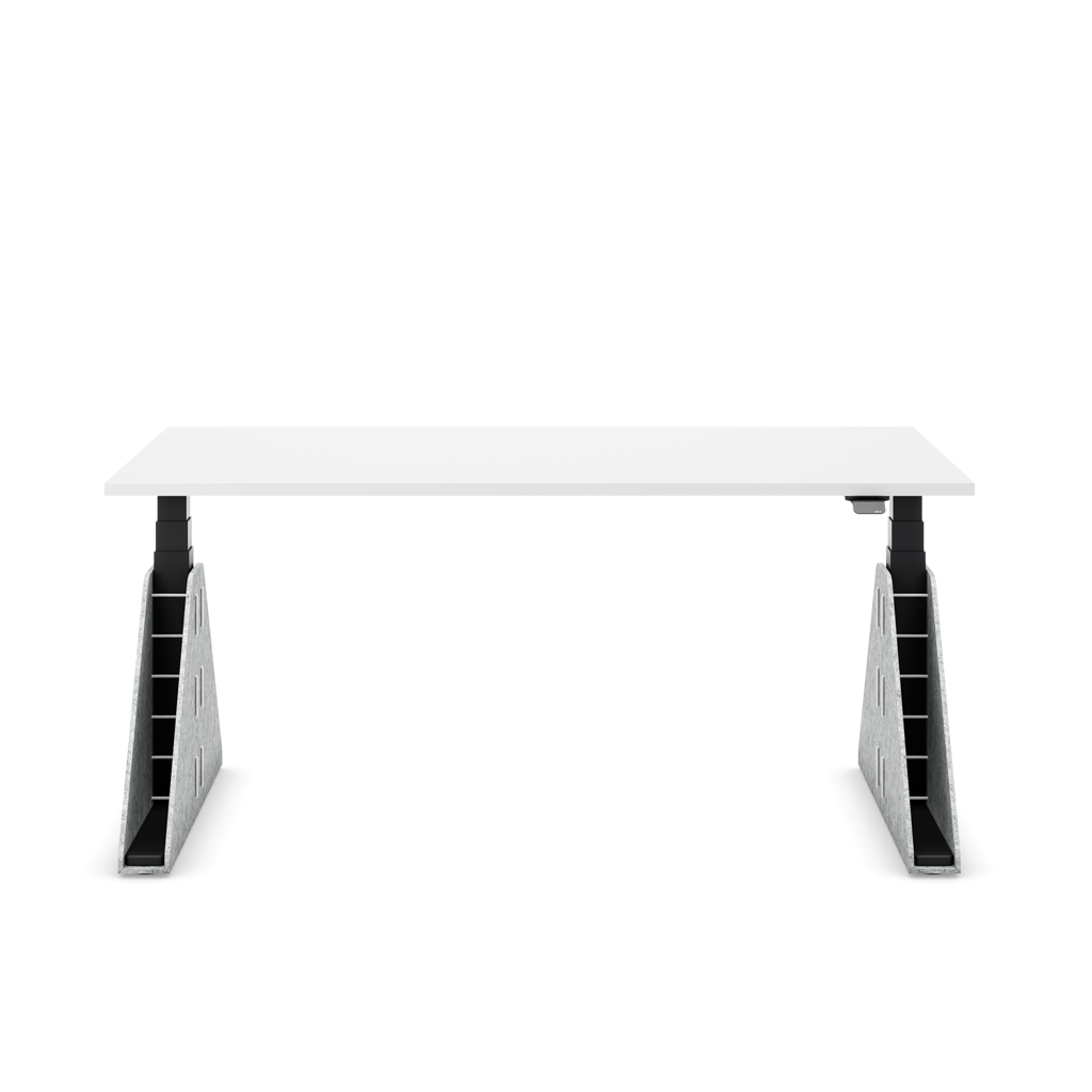 Höhenverstellbarer Schreibtisch Masterlift® Flex Akustix®-Edition, Trapez Hellgrau, Weiss Dekor/Schwarz 200x80