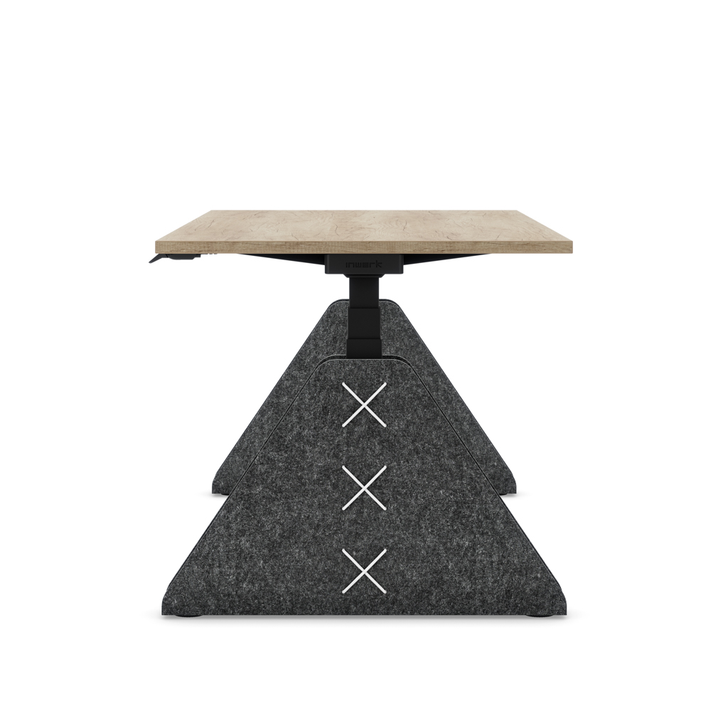 Höhenverstellbarer Schreibtisch Masterlift® Flex Akustix®-Edition, Trapez Dunkelgrau, Eiche Dekor/Schwarz 180x80