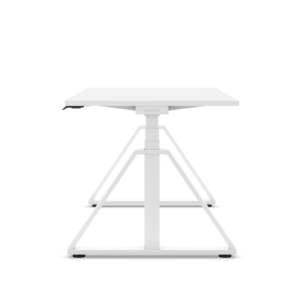 Höhenverstellbarer Schreibtisch Masterlift® Flex Loop-Edition, Stahl Trapez, Weiss Dekor/Weiss 140x80