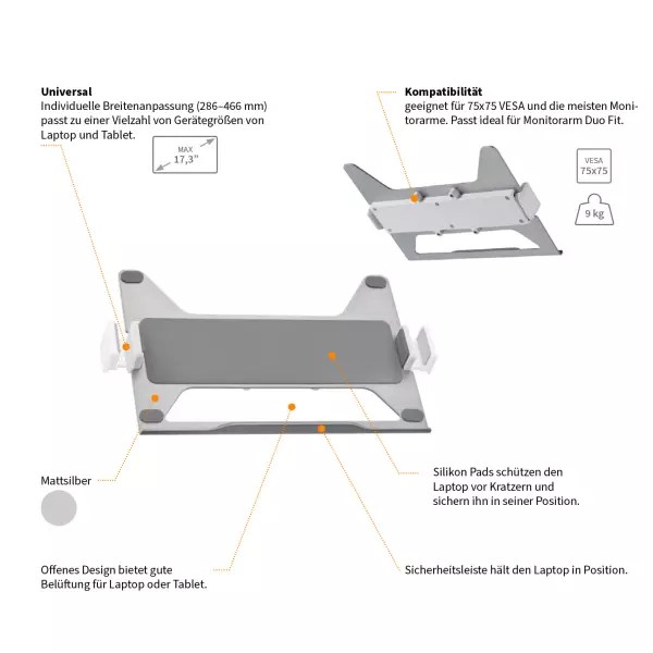 Monitorarm Inwerk® Duo Fit, mit Laptop-Halterung Schwarz