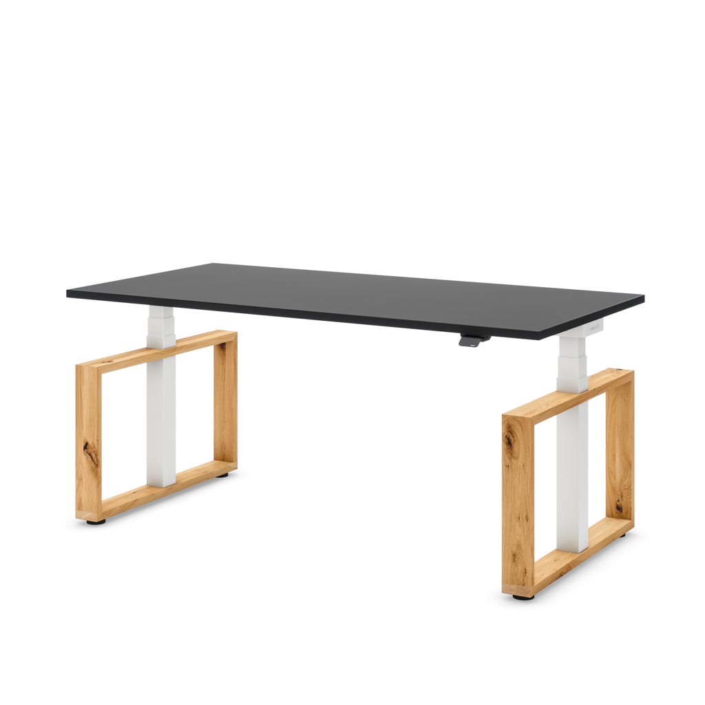 Höhenverstellbarer Schreibtisch Masterlift® Flex Loop-Edition, Holz Rechteck, Schwarz Dekor/Weiss 180x80